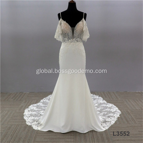 Ungrouped Bridal Gown Italian New Design robe de mariage spaghetti strap sexy mermaid crepe lace wedding dress Factory